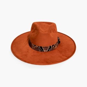 Burnt Orange Rancher Fedora Hat w/ Snake Hat Band
